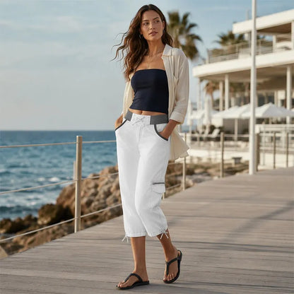 Astrelia - Utility Cargo Capri Pants - White