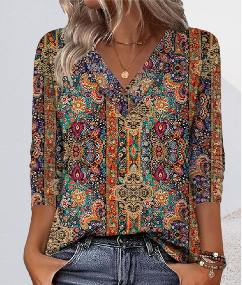 Lenora - Soft-Touch V-Neck Blouse - Multicoloured