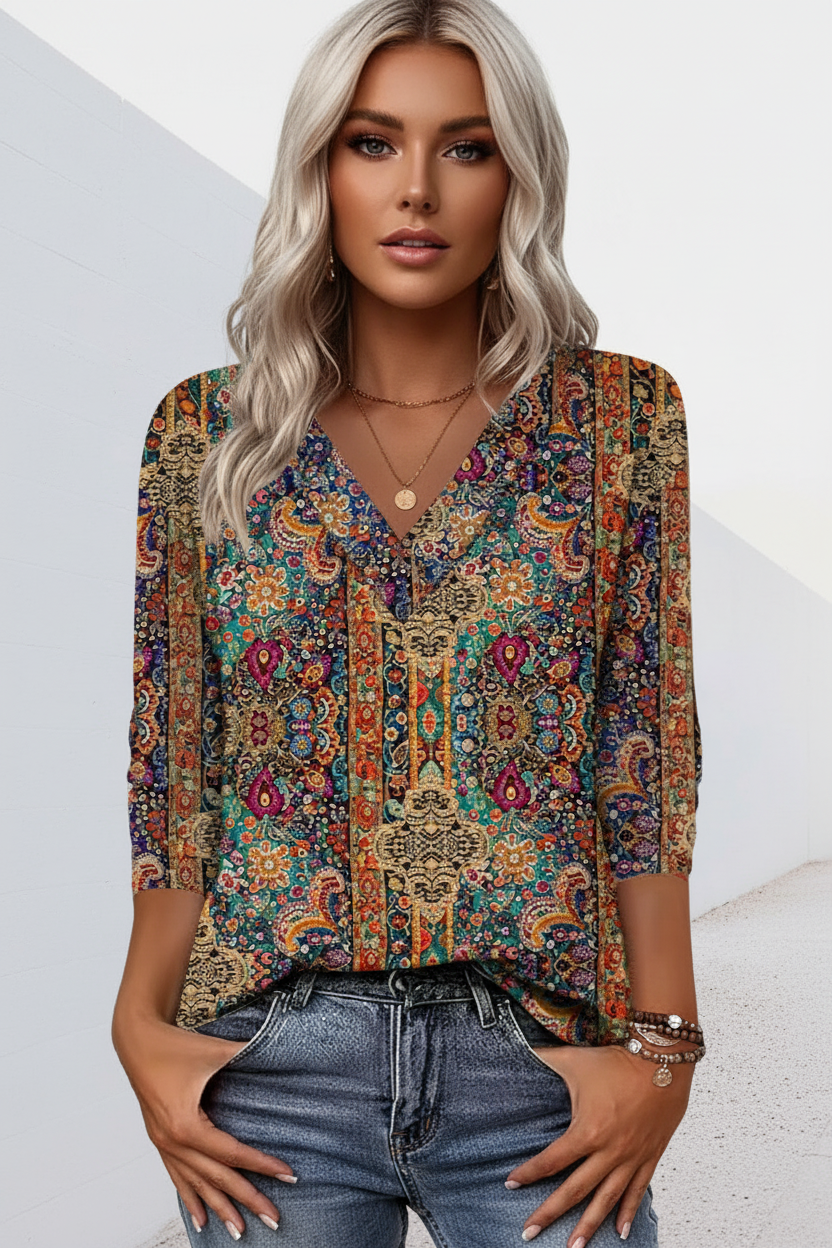 Lenora - Soft-Touch V-Neck Blouse - Multicoloured