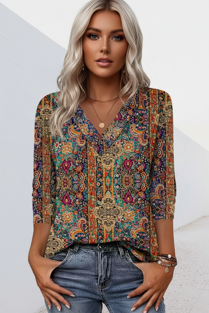Lenora - Soft-Touch V-Neck Blouse - Multicoloured