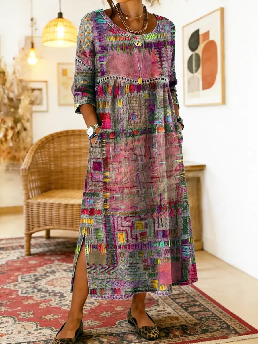 Maelle - Printed Loose Midi Dress Casual Fit - Red