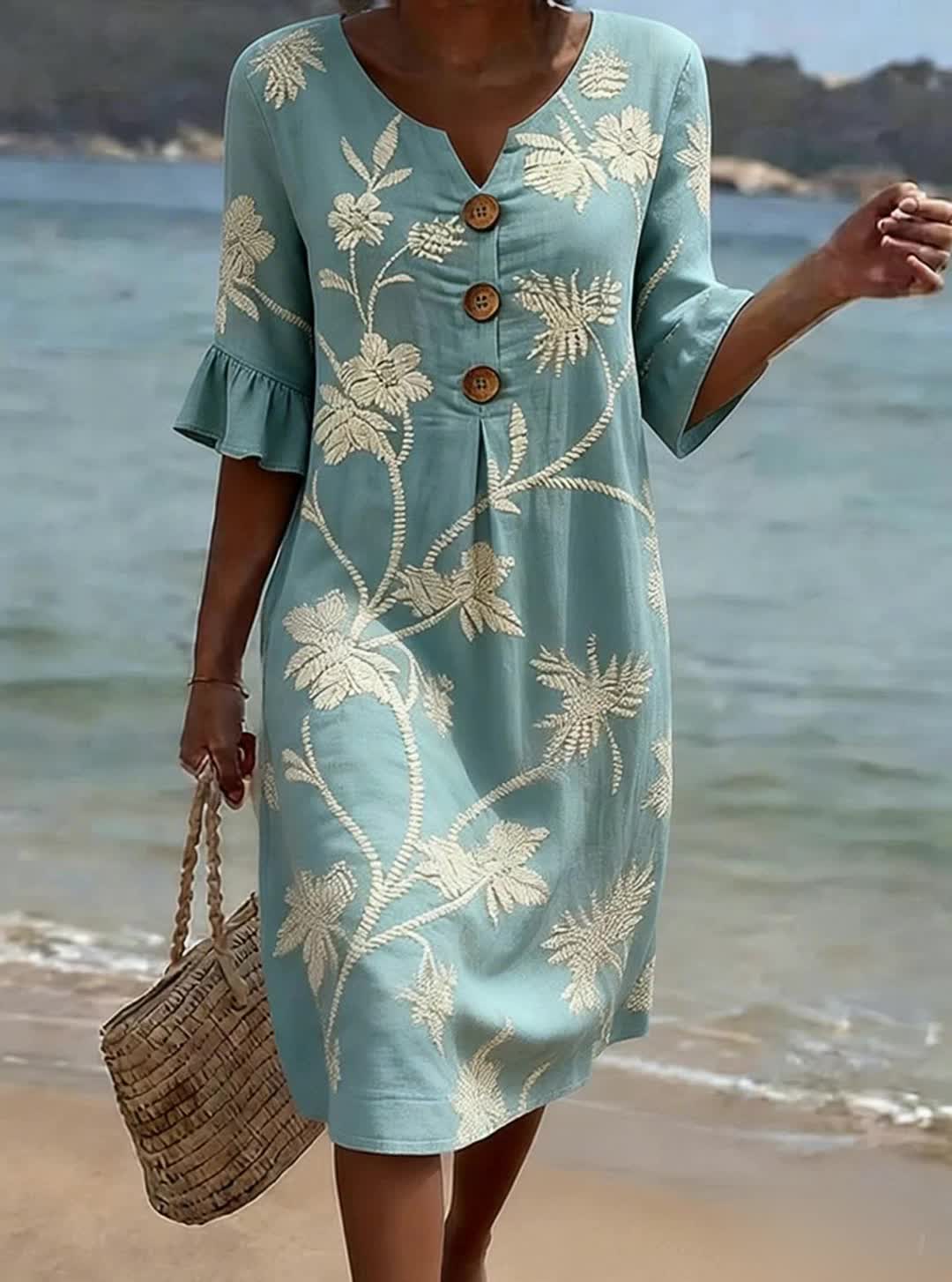 Xylina - Premium Linen Dress - Blue