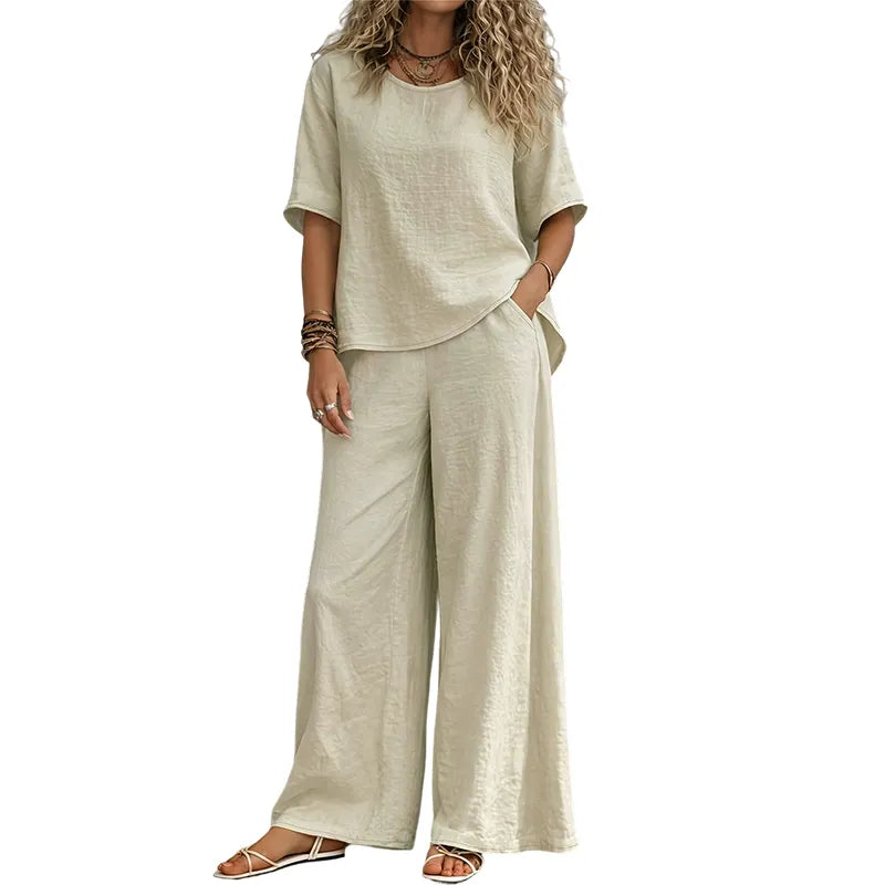 Annavie - Breathable Linen Two-Piece Set - Yellow