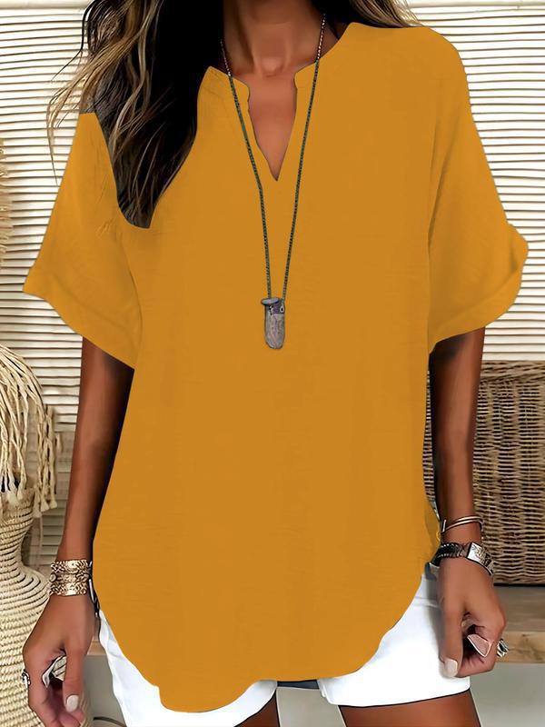 Xalina - Soft-Touch Notched-Neck Blouse - Navy Blue