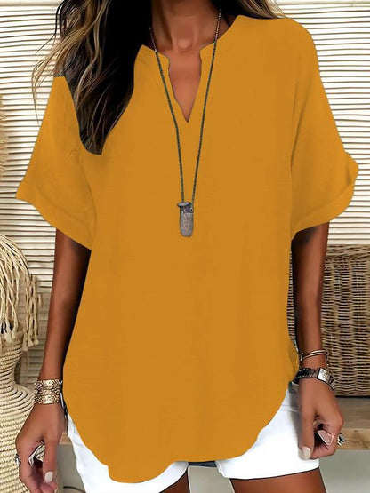 Xalina - Soft-Touch Notched-Neck Blouse - Navy Blue