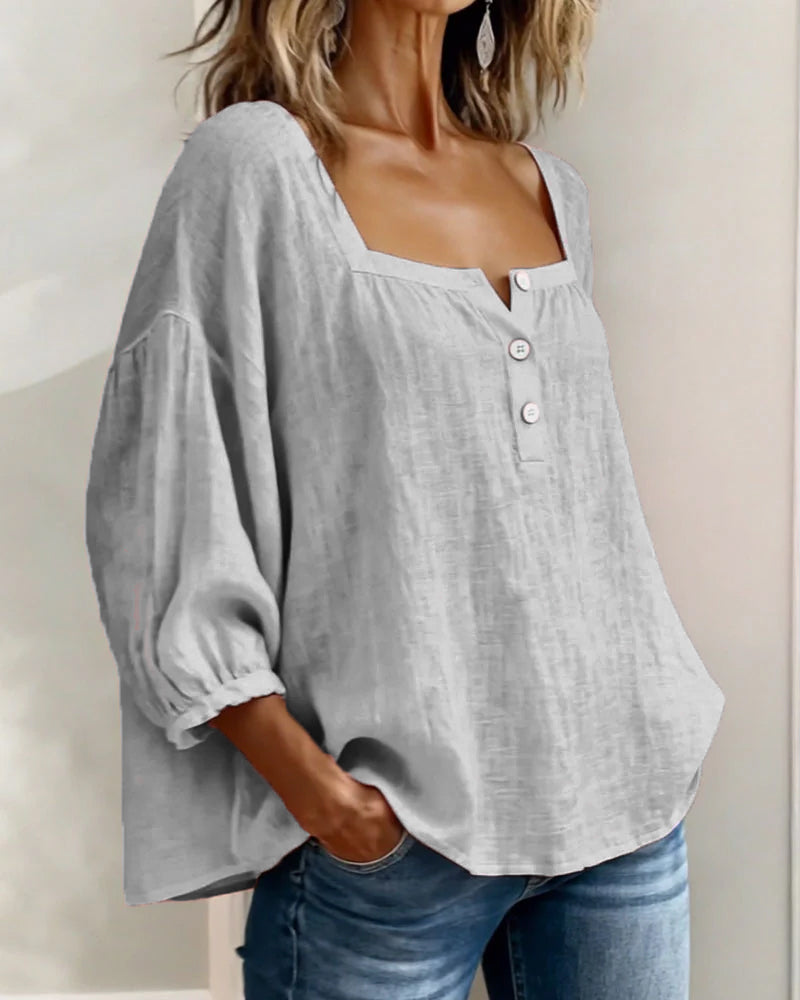 Zoya - Breezy Linen Blouse - Blue