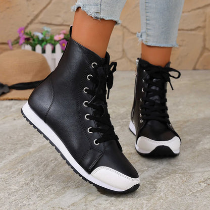 Deloriane - Casual Lace Up Ankle Boots - Black