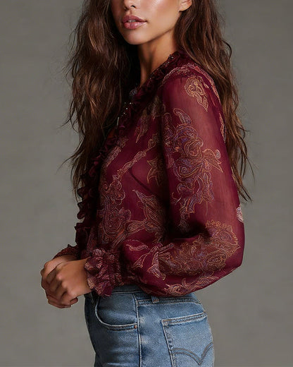 Norina - Soft-Touch V-Neck Blouse - Burgundy