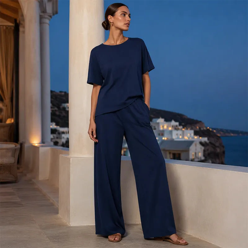 Annavie - Breathable Linen Two-Piece Set - Light brown