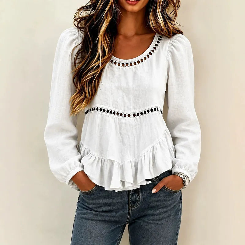 Genevelle - Soft-Touch Ruffled Blouse - Green