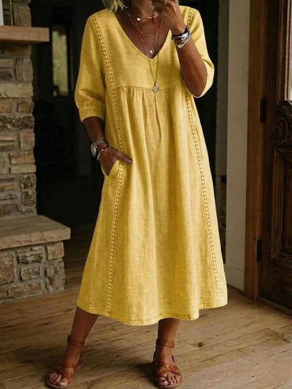 Rovina - Relaxed Midi Dress 3/4 Sleeve - Yellow
