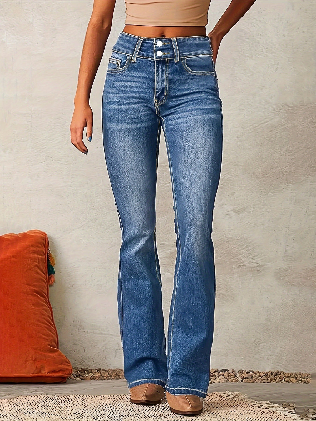 Evarra - Soft-Stretch High-Rise Flared Jeans - Dark Blue