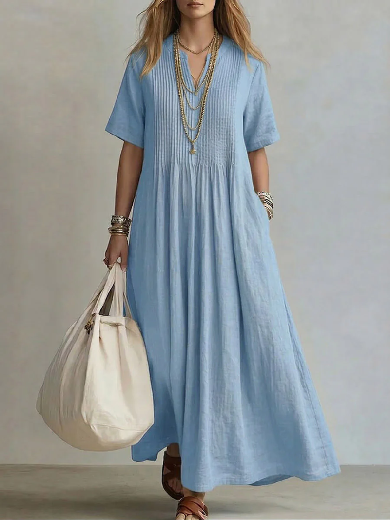 Wren - Lightweight Pleated Dress - Blue