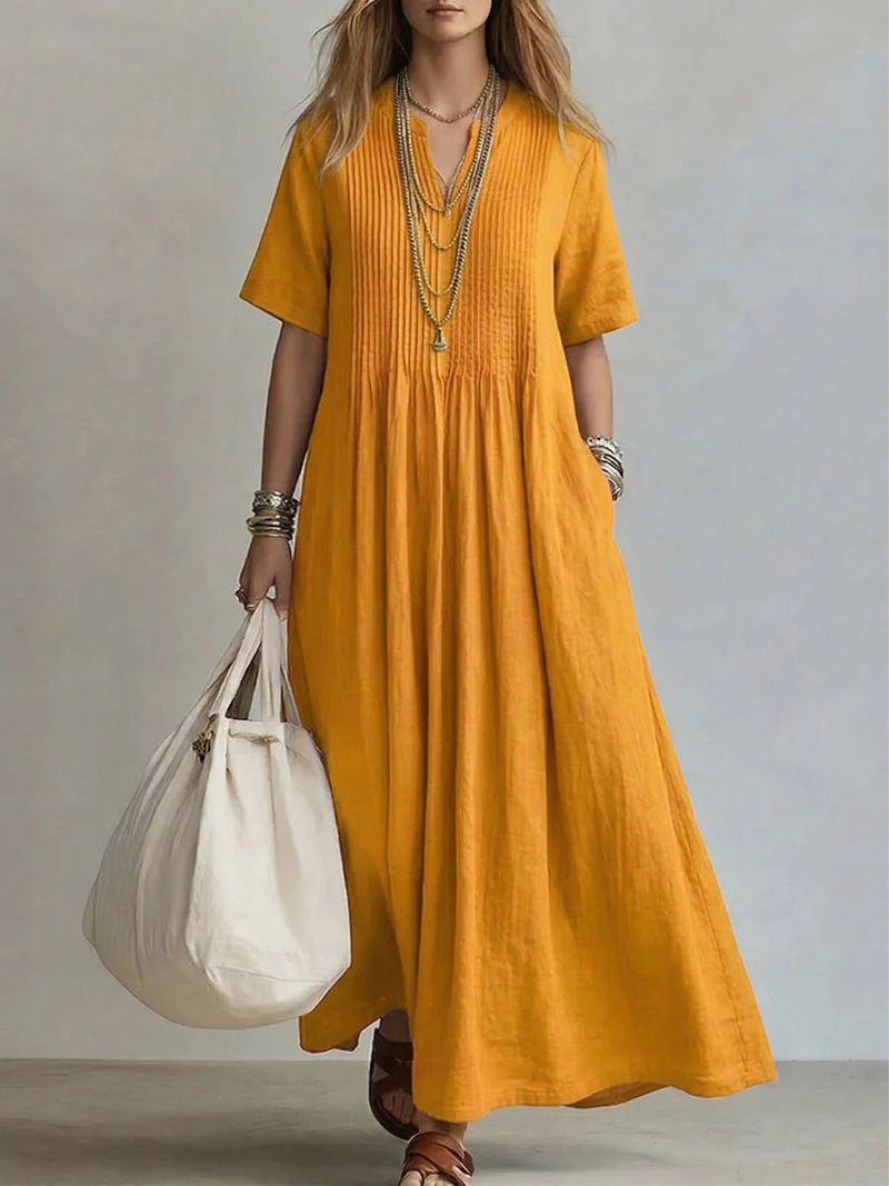 Wren - Lightweight Pleated Dress - Yellow