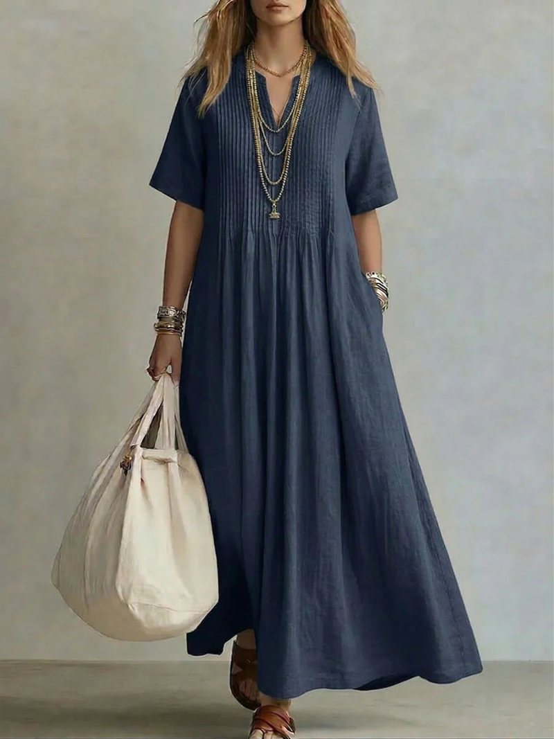Wren - Lightweight Pleated Dress - Navy Blue
