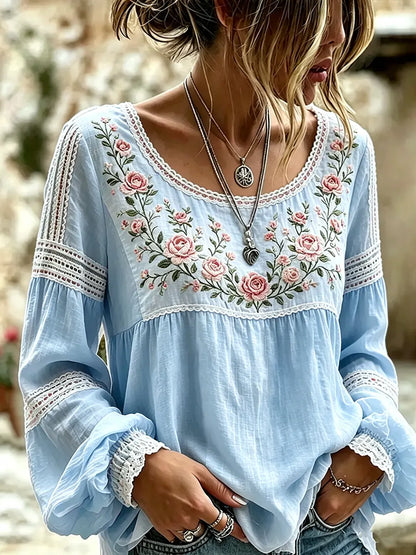 Tressalia - Embroidered Linen Blouse - Multicolour