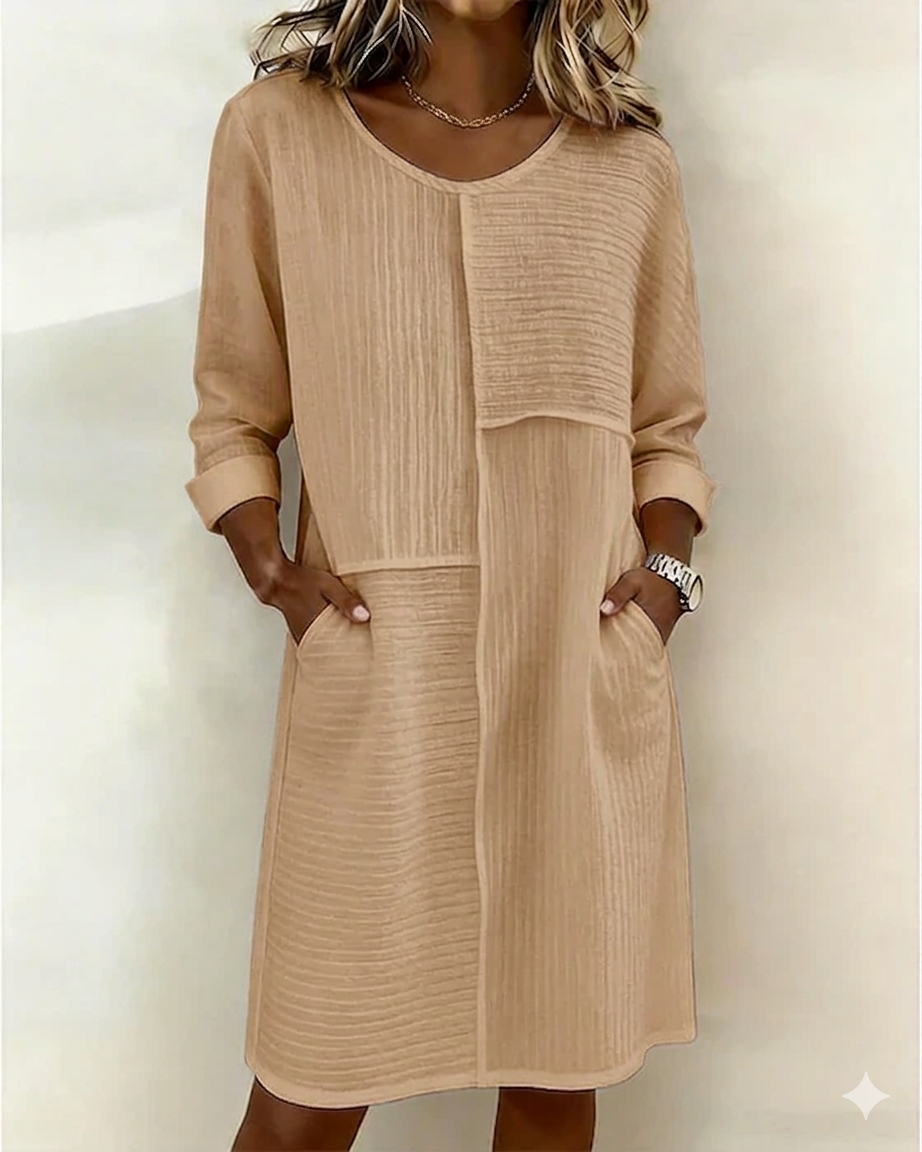 Taryn - Soft-Touch Long Sleeve Shift Dress - White