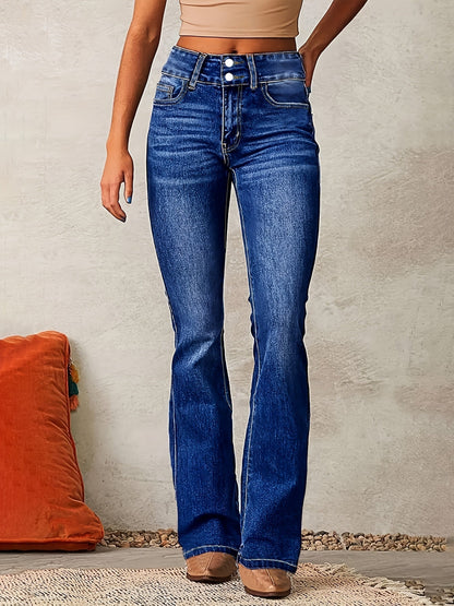 Evarra - Soft-Stretch High-Rise Flared Jeans - Dark Blue