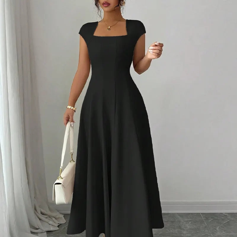 Ysolenne - Soft-Touch Square-Neck Midi Dress - Black