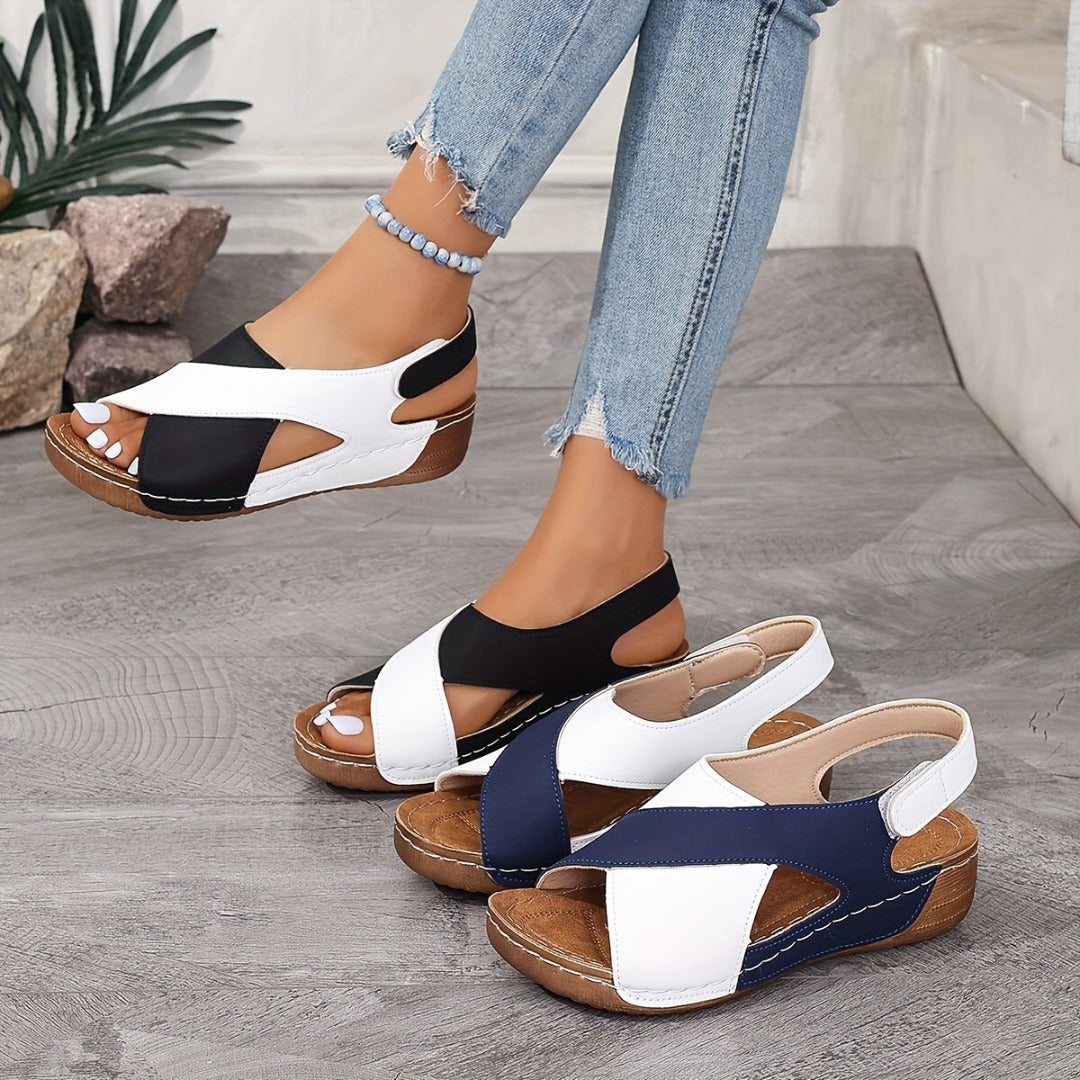 Gela - Open-Toe Comfort Sandals - Black and White