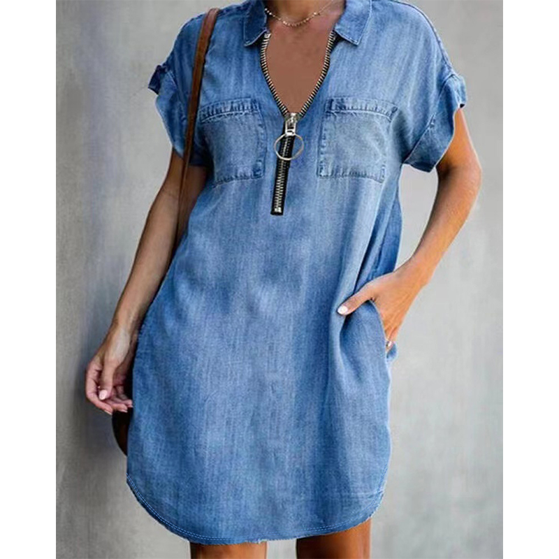 Genevalle - Casual Chambray Pocket Dress - Dark blue