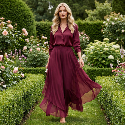 Hope - Chiffon Overlay Wide Leg Trousers - Purple