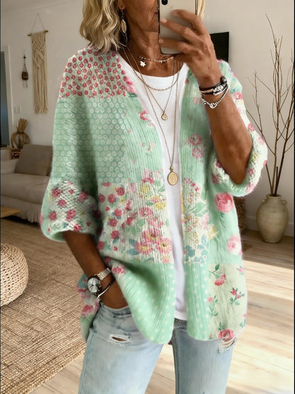 Xamira - Printed Open Front Cardigan - Brown