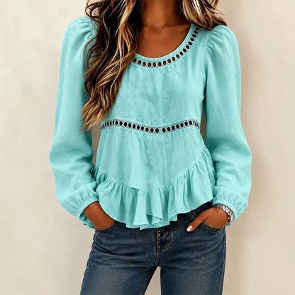 Genevelle - Soft-Touch Ruffled Blouse - Green