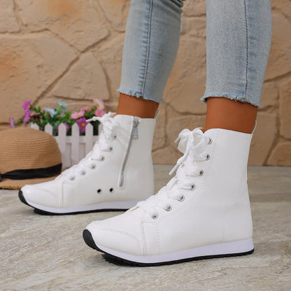 Deloriane - Casual Lace Up Ankle Boots - Black