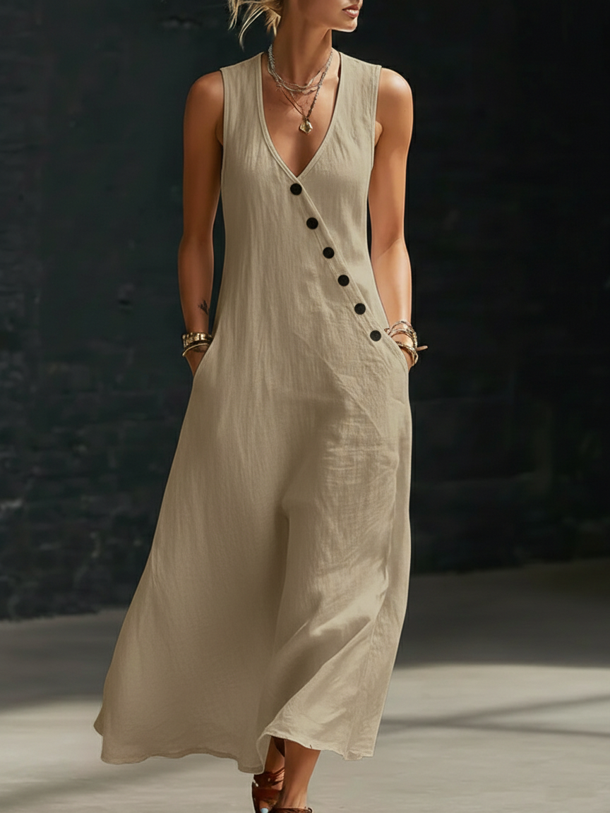 Elaria - Structured V-Neck Long-Sleeve Midi Dress - White