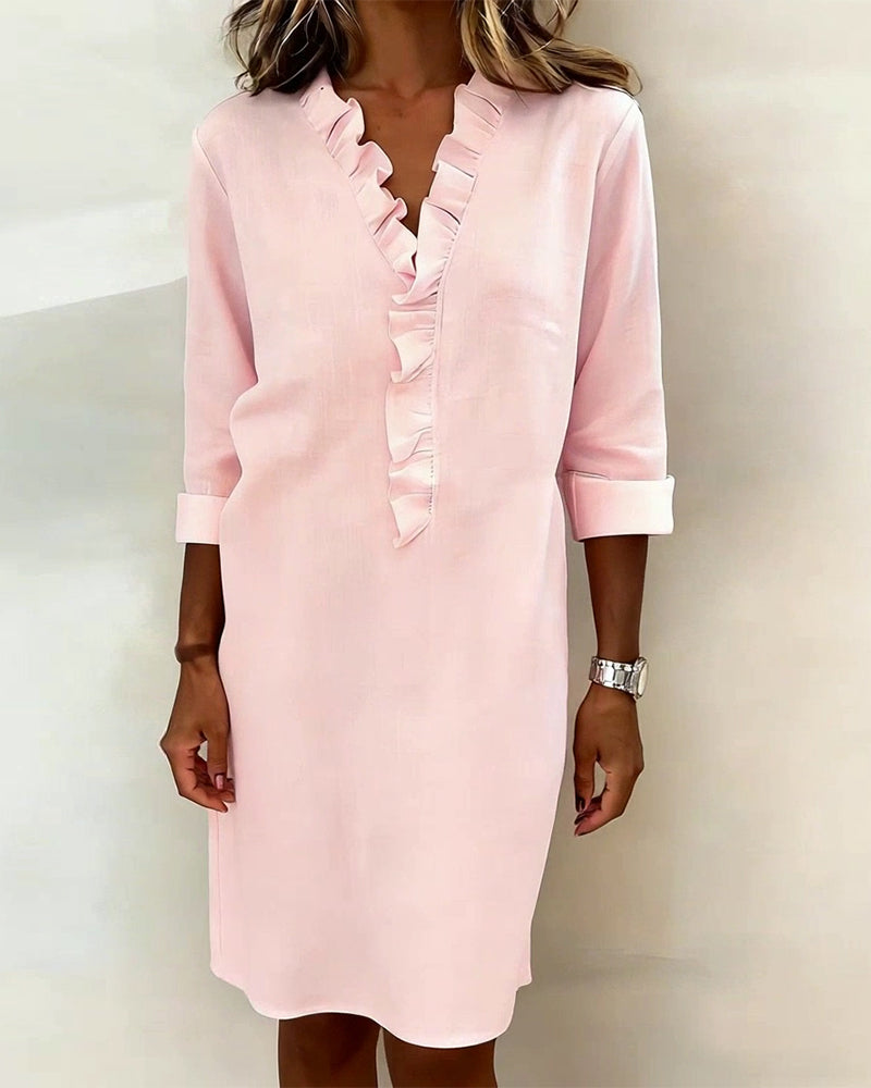 Dorelle - Breezy Linen-Blend Ruffle Shift Dress - Pink