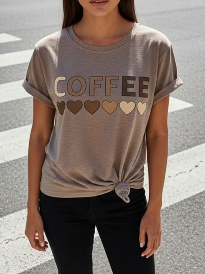 Sarai - Coffee Heart Graphic T-Shirt - Taupe