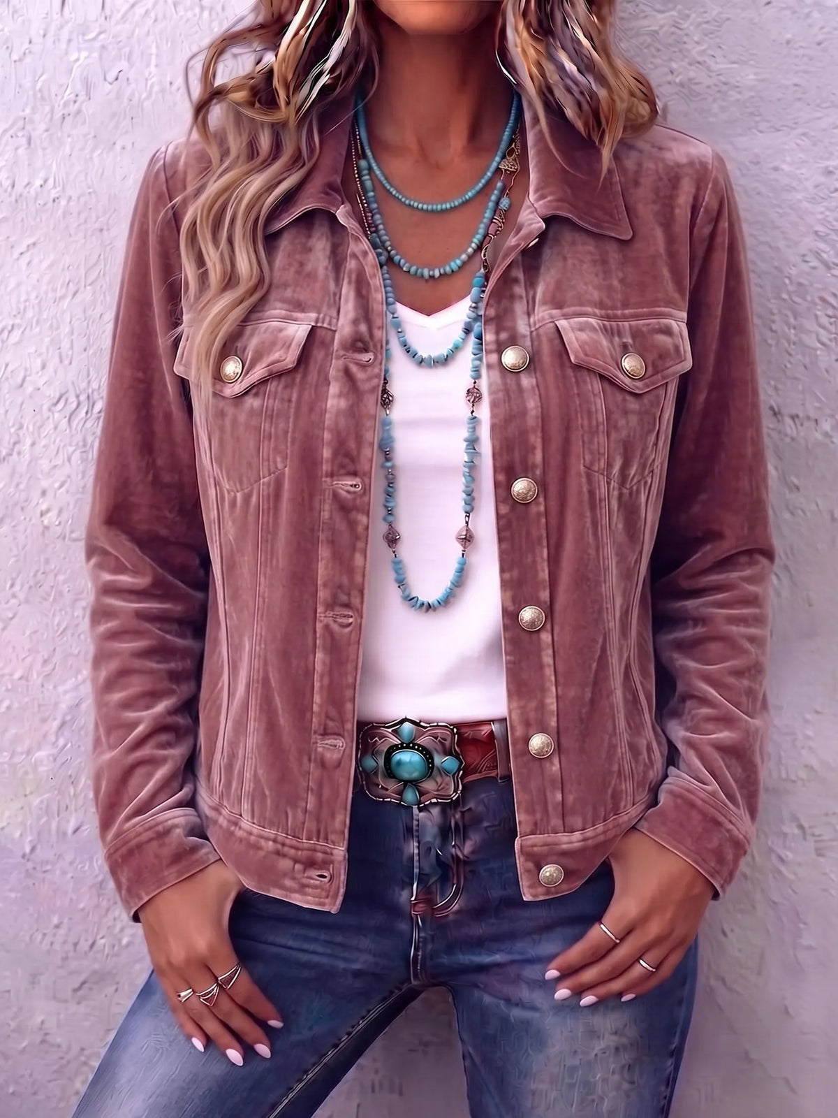 Amandria - Vintage Wash Button Jacket - Blue