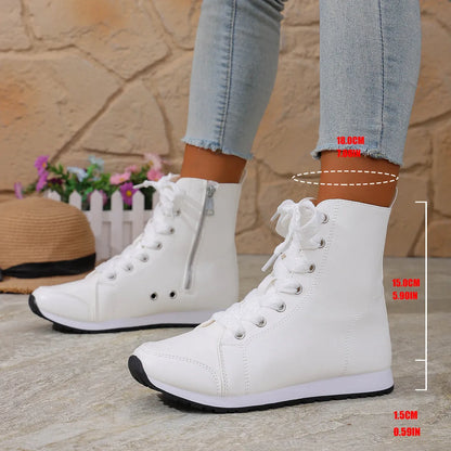 Deloriane - Casual Lace Up Ankle Boots - White