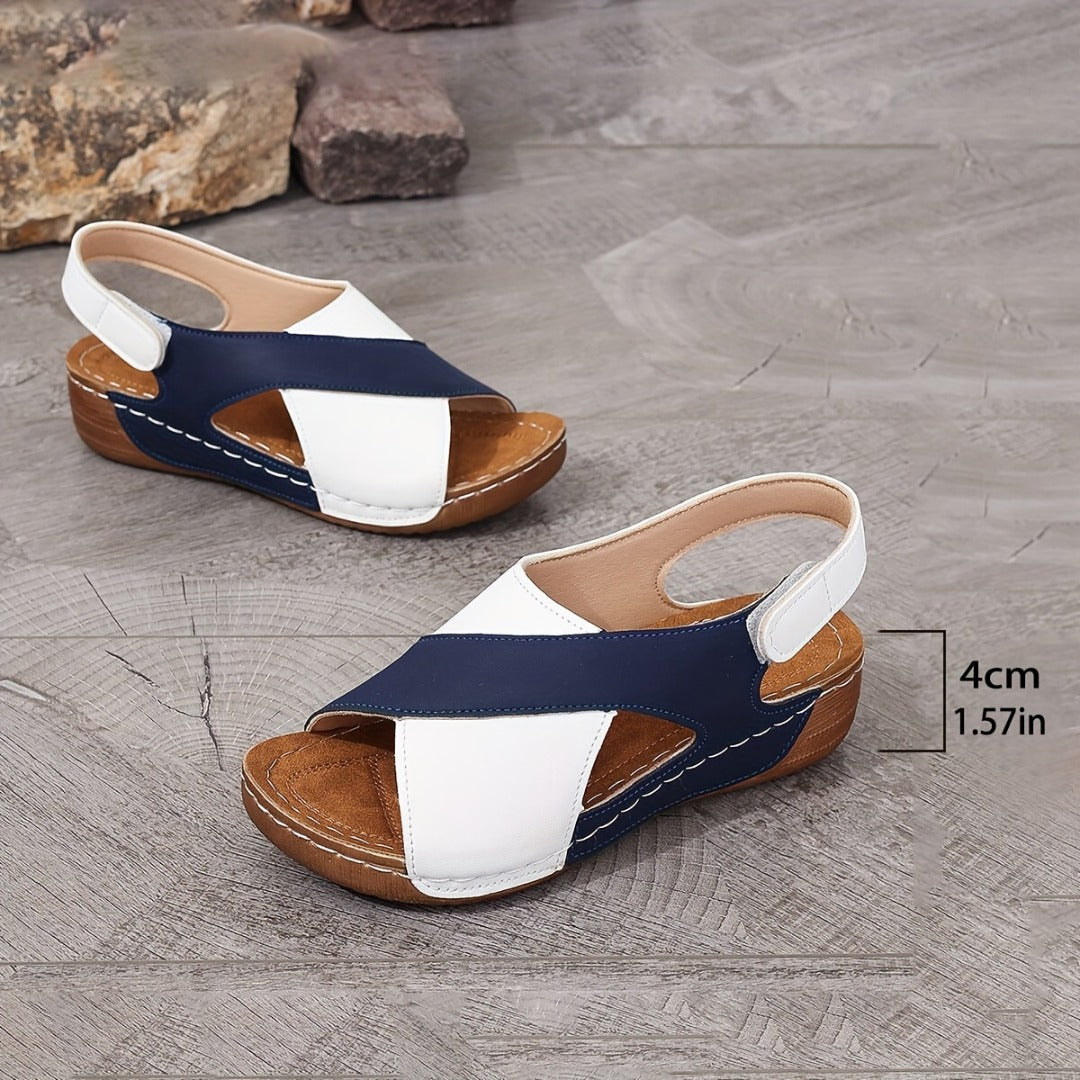 Gela - Open-Toe Comfort Sandals - Blue and White