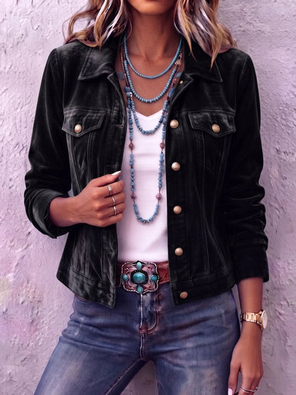 Amandria - Vintage Wash Button Jacket - Blue