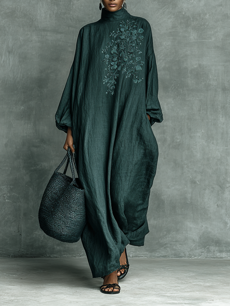 Alora - Premium Linen Maxi Dress - Dark Green