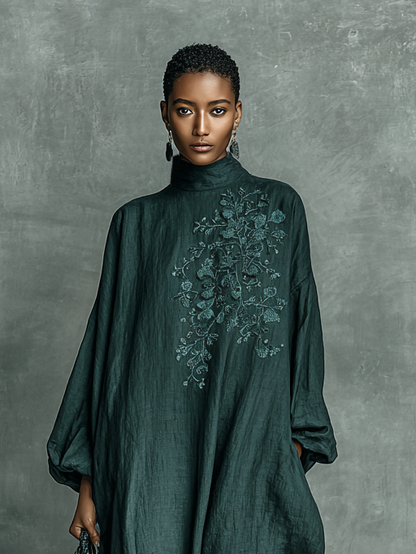 Alora - Premium Linen Maxi Dress - Dark Green