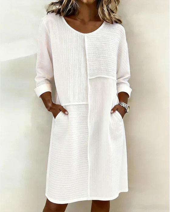 Taryn - Soft-Touch Long Sleeve Shift Dress - White