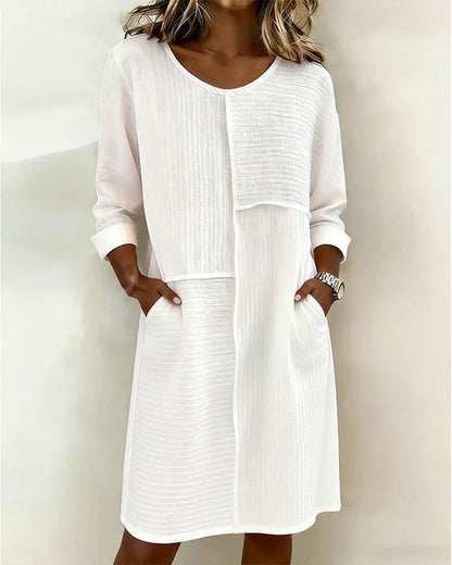 Taryn - Soft-Touch Long Sleeve Shift Dress - White