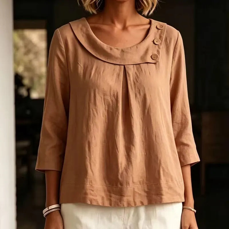 Brionelle - Soft-Touch Linen Blouse - White