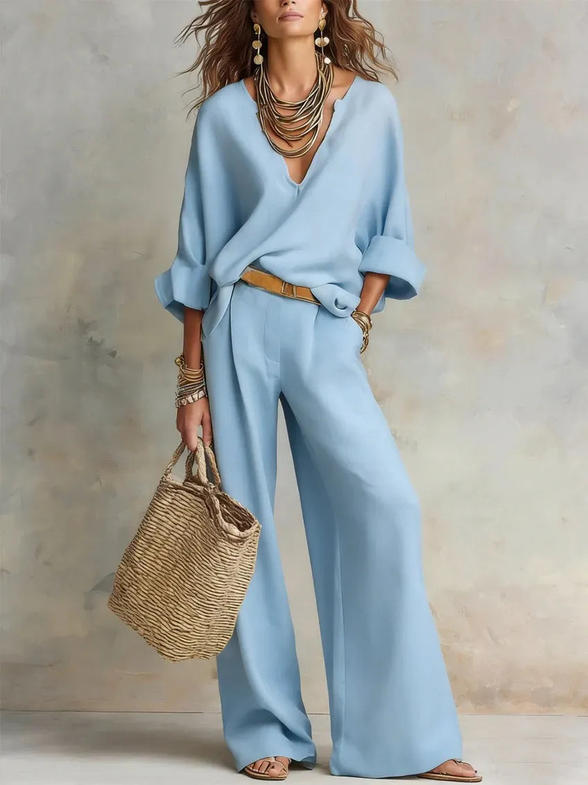 Zinnoria - Breezy Linen Two Piece Set - Pink