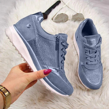 Raina - Lace Up Sneakers With Side Zip Casual Fit - Beige