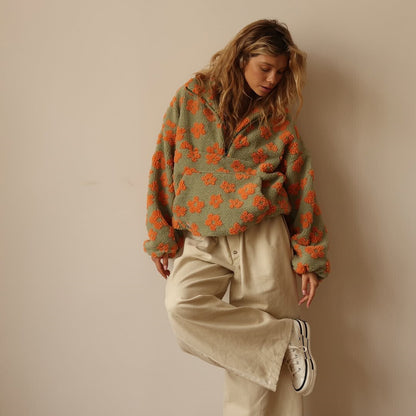 Clemency - Cozy Floral Fleece Pullover - Pink