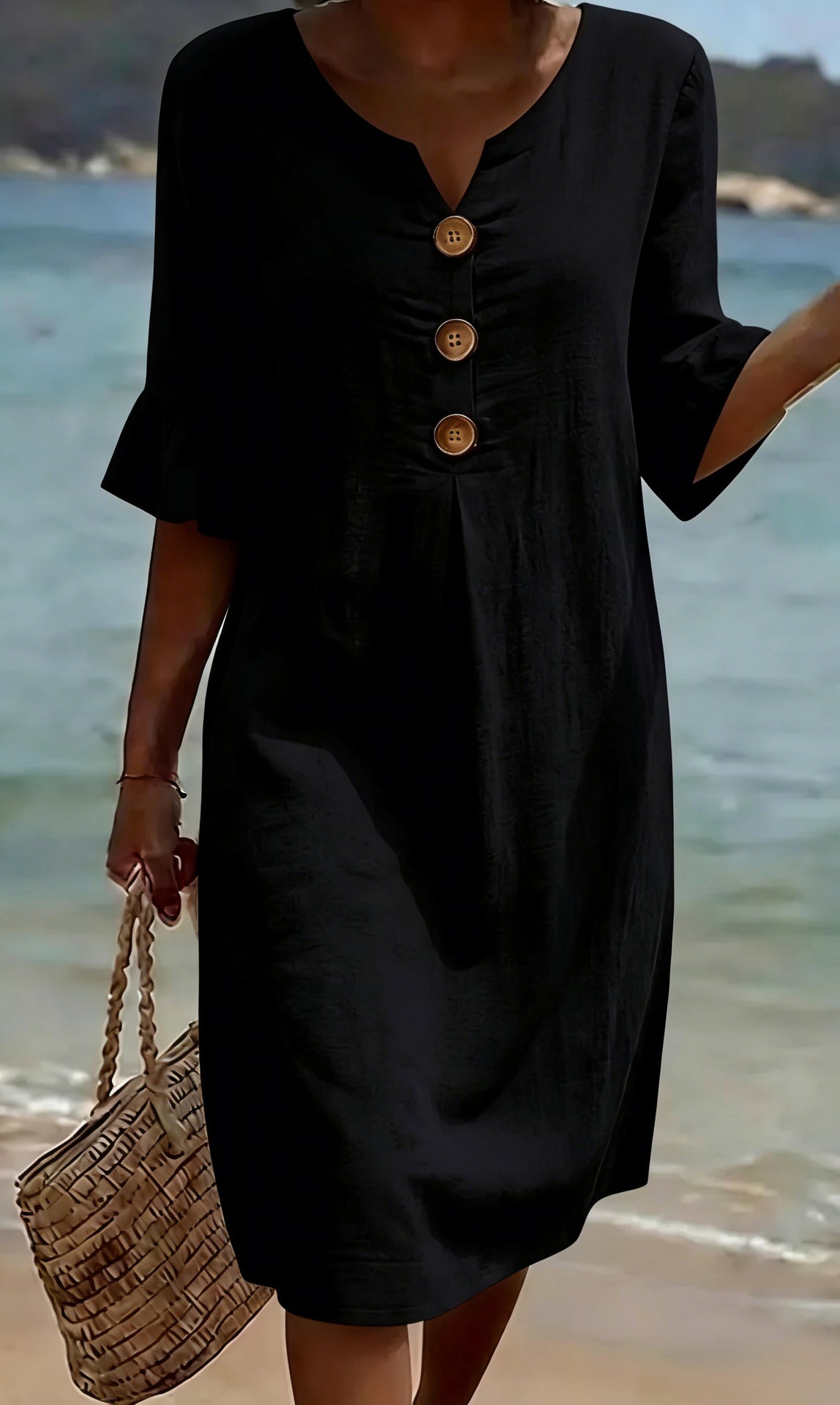 Jonquil - Button Front Casual Dress - Black