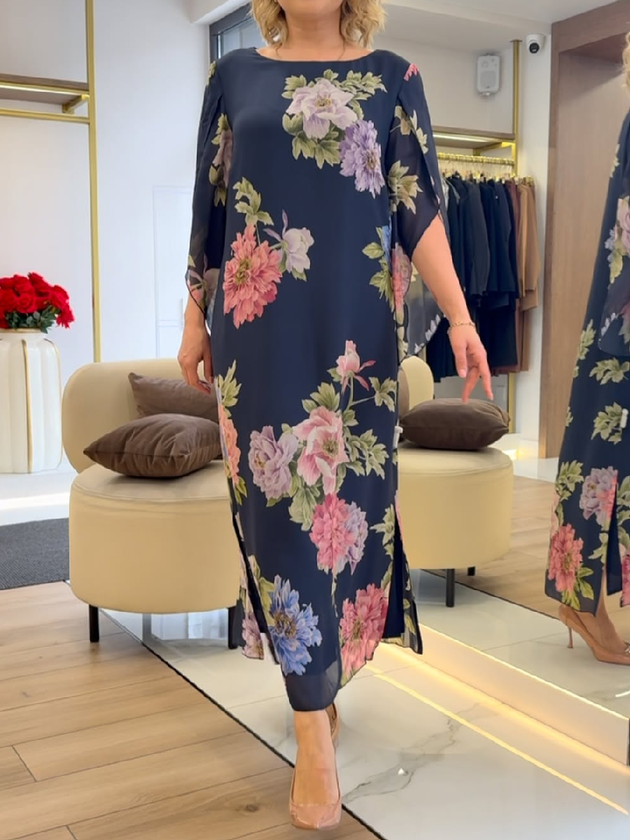 Halle - Floral Loose Maxi Dress - Blue