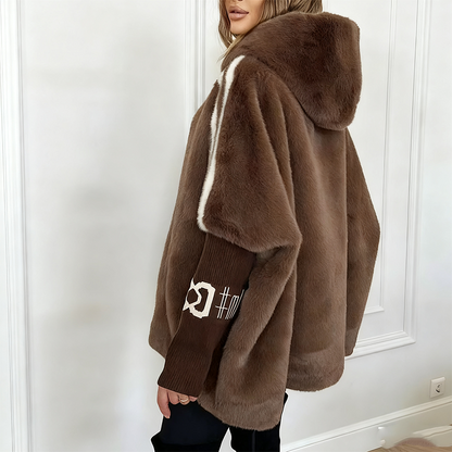 Alara - Faux Fur Zip-Up Coat - Grey