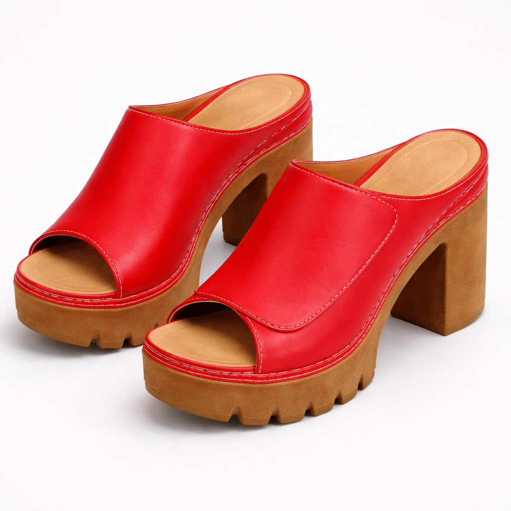 Melisande - Polished Platform Heels - Black Leather