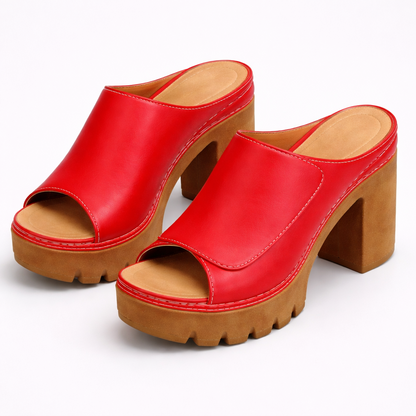 Melisande - Polished Platform Heels - Black Leather
