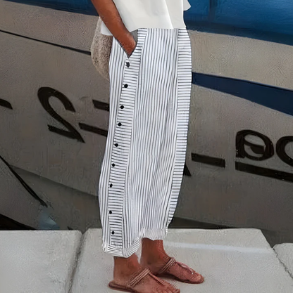 Yareli - Striped Wide Leg Trousers - Blue